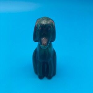 Vintage Blue Mountain Pottery Sitting Dog Hound Figurine Green Drip Canada